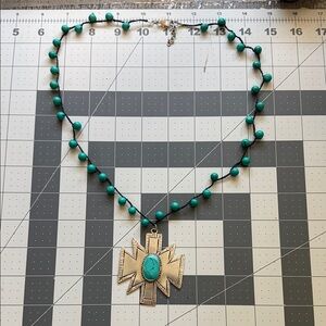 Turquoise Bead Necklace with Southwestern Cross Pendant